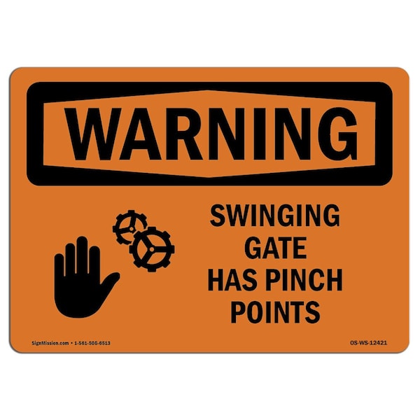 OSHA WARNING Sign, Swinging Gate Has Pinch Points, 10in X 7in Aluminum, 7" W, 10" L, Landscape